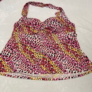 Catalina Pink and Yellow Leopard Print Swim Tankini Top Sz 18/20